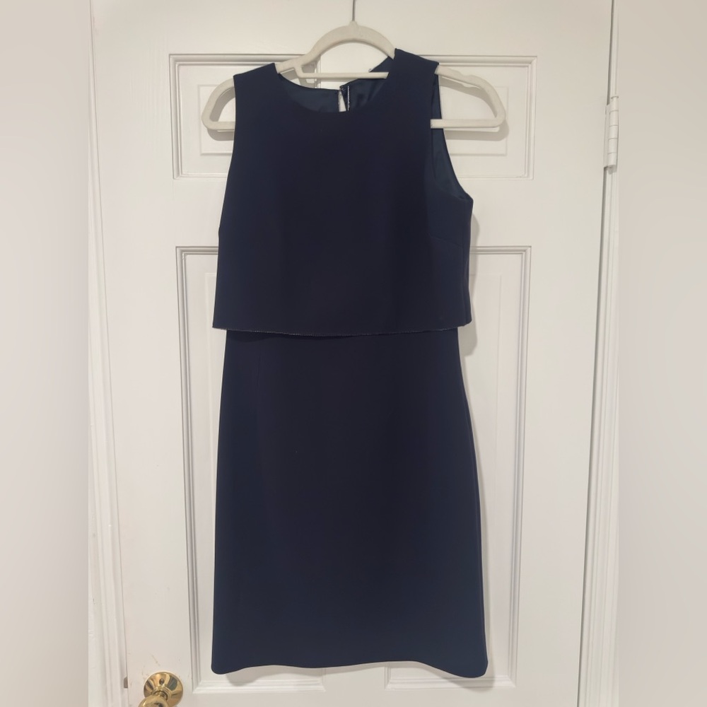 Elie Tahari Navy Blue Sleeveless Layered Peplum Sheath Dress Size - size medium